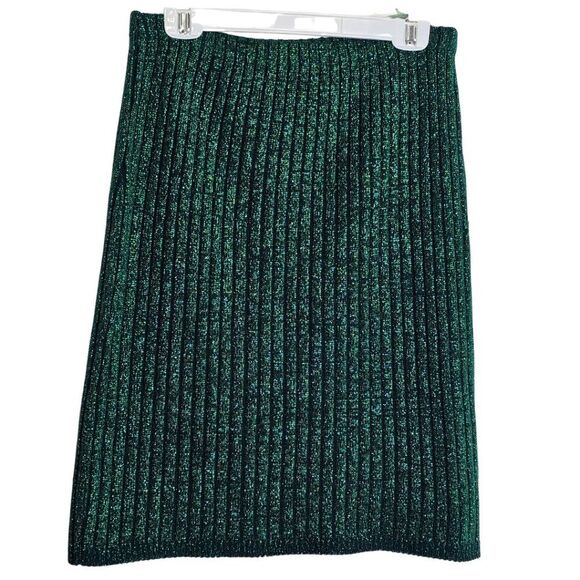Green Metallic Ribbed Knit skirt Green Holiday Festive Fairycore Forestcore - Picture 1 of 6